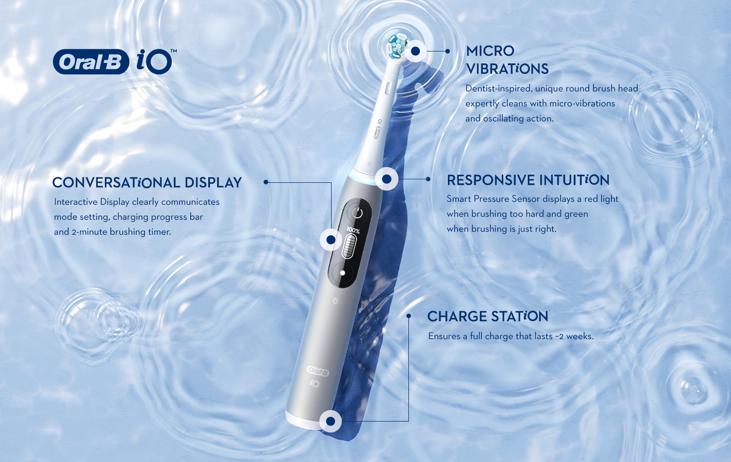 Oral-B iO Series 9 black onyx electric toothbrush features explained via hotspots