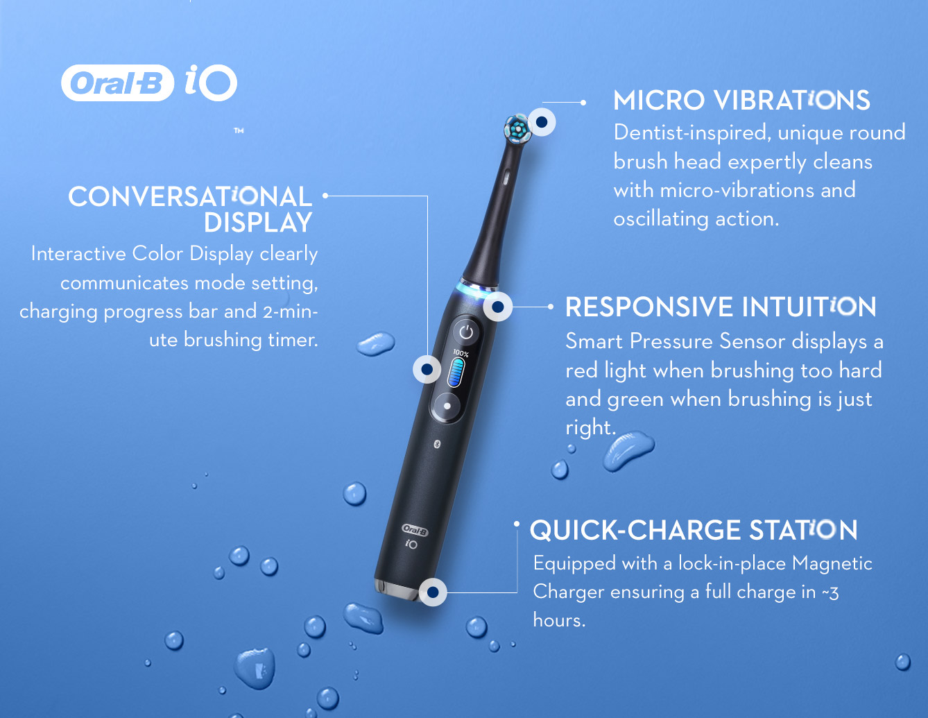 Oral-B iO Series 9 black onyx electric toothbrush features explained via hotspots